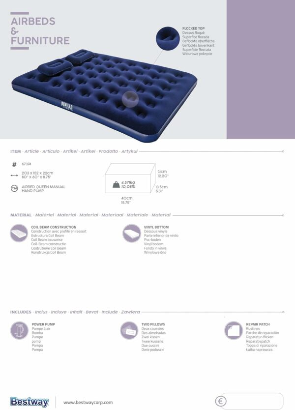 Bestway 67374 Matelas gonflable camping Pavillo™ 2 places 191 x 137 x 22 cm avec pompe à main  +2 oreillers – Image 13