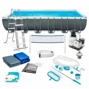 Piscine Ultra XTR 7,32 x 3,66 x 1,32 m + echelle + couverture + tapis de sol + kit de nettoyage  + skimmer de surface +  stérilisateur +  filet  de volley-ball INTEX  26368