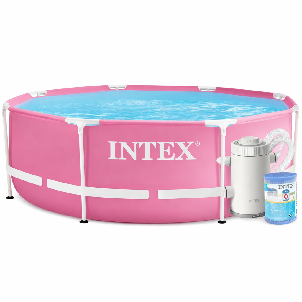 Piscine hors sol à cadre en métal rose - 244 × 76 cm + pompe Intex 28290