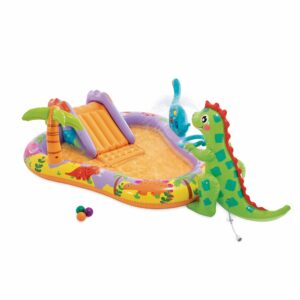 Piscine gonflable INTEX Dino Park pour enfants : Piscine gonflable avec jet d'eau et toboggan – Aire de jeux aquatiques – 200 cm x 157 cm x 69 cm – À partir de 3 ans